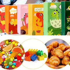 10pcs Dino Party Bags Thicken Dinosaur Paper Treat Bags with Stickers