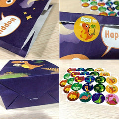 10pcs Dino Party Bags Thicken Dinosaur Paper Treat Bags with Stickers