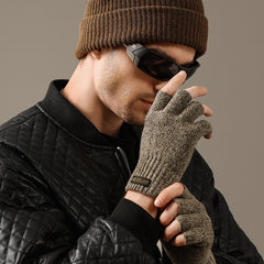 Warm Knitted Half Finger Gloves - Windproof & Fleece Lined