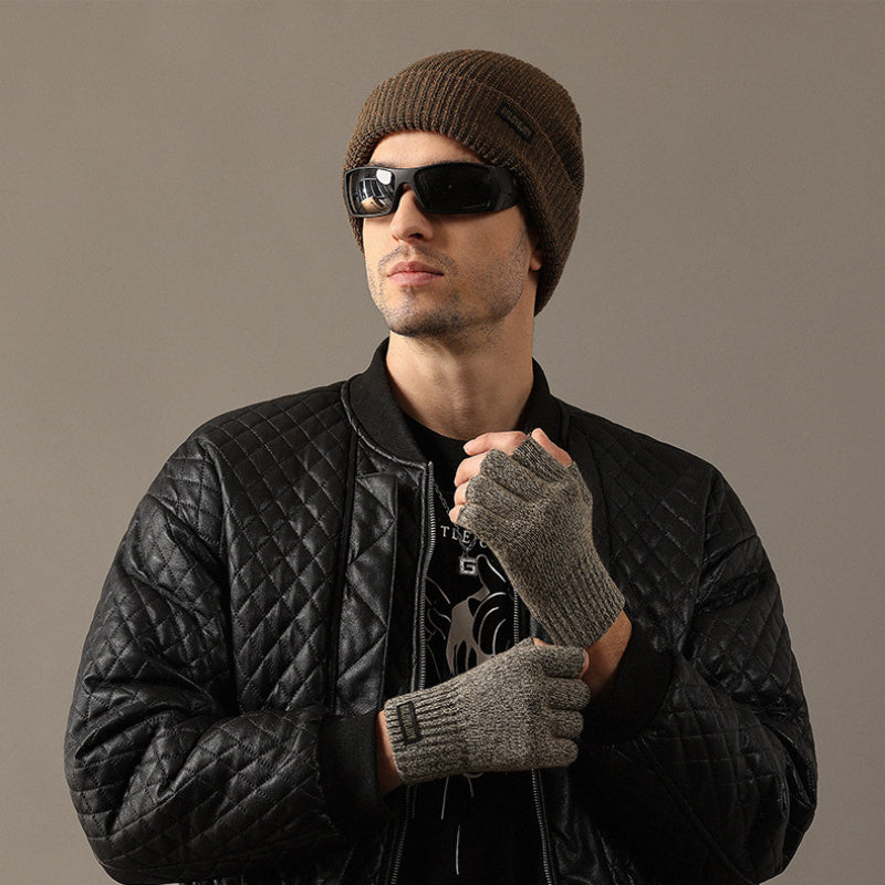 Warm Knitted Half Finger Gloves - Windproof & Fleece Lined