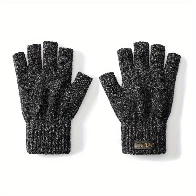 Warm Knitted Half Finger Gloves - Windproof & Fleece Lined