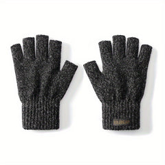 Warm Knitted Half Finger Gloves - Windproof & Fleece Lined