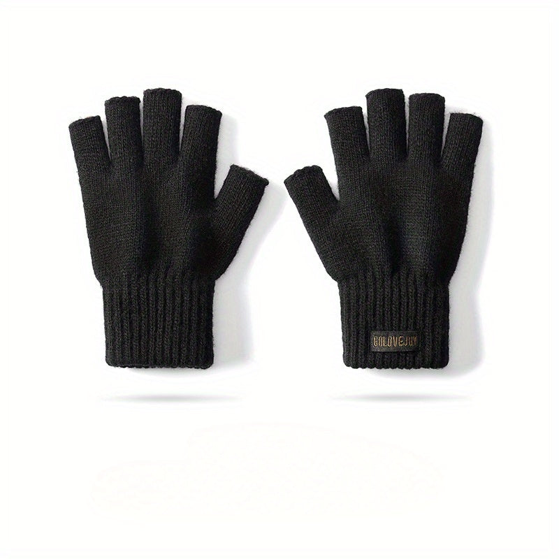 Warm Knitted Half Finger Gloves - Windproof & Fleece Lined