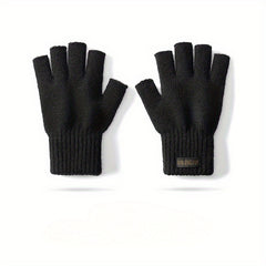 Warm Knitted Half Finger Gloves - Windproof & Fleece Lined