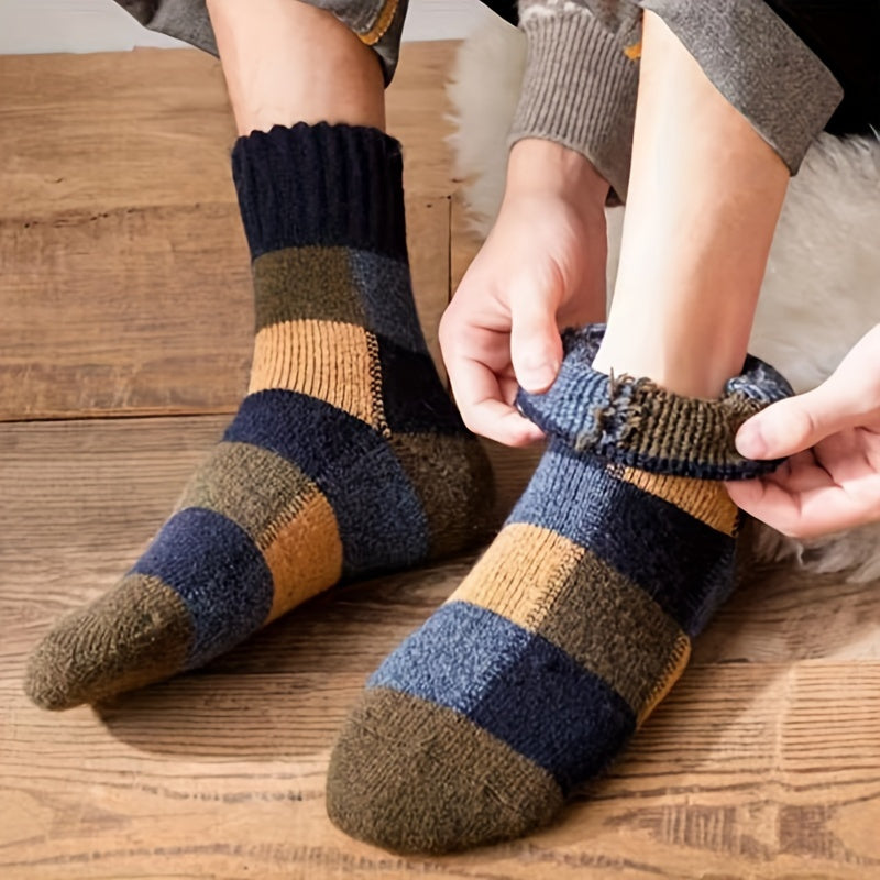 5 Pairs Soft Plaid Wool Crew Socks Winter Thick Warm
