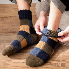 5 Pairs Soft Plaid Wool Crew Socks Winter Thick Warm