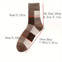 5 Pairs Soft Plaid Wool Crew Socks Winter Thick Warm