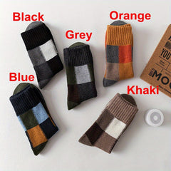 5 Pairs Soft Plaid Wool Crew Socks Winter Thick Warm
