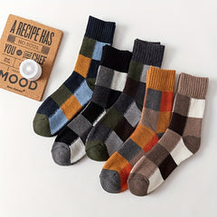 5 Pairs Soft Plaid Wool Crew Socks Winter Thick Warm