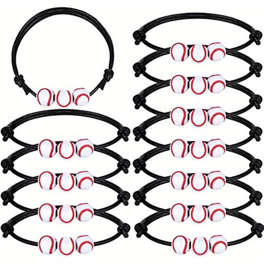 12 Baseball Bracelets Ball Beads Braid Adjustable Charms for Sports