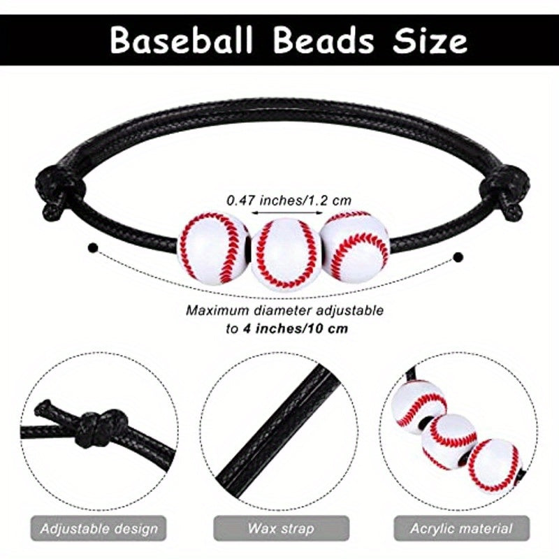 12 Baseball Bracelets Ball Beads Braid Adjustable Charms for Sports