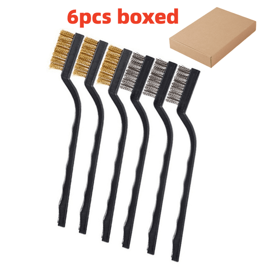 6pcs Stainless Steel Brass Wire Brush Set - Curved Handle Brush for Welding