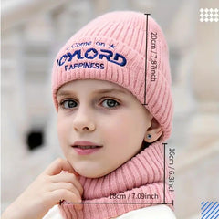 2pcs Kids Beanie & Scarf Set Warm Knitted Hat & Neck Warmer