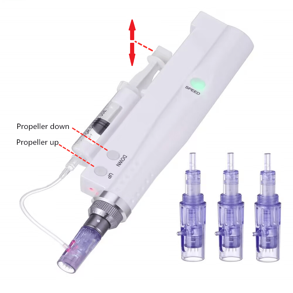 Skin Care Beauty Instrument with 2Pcs Square Crystals, 9Pins, 12Pins