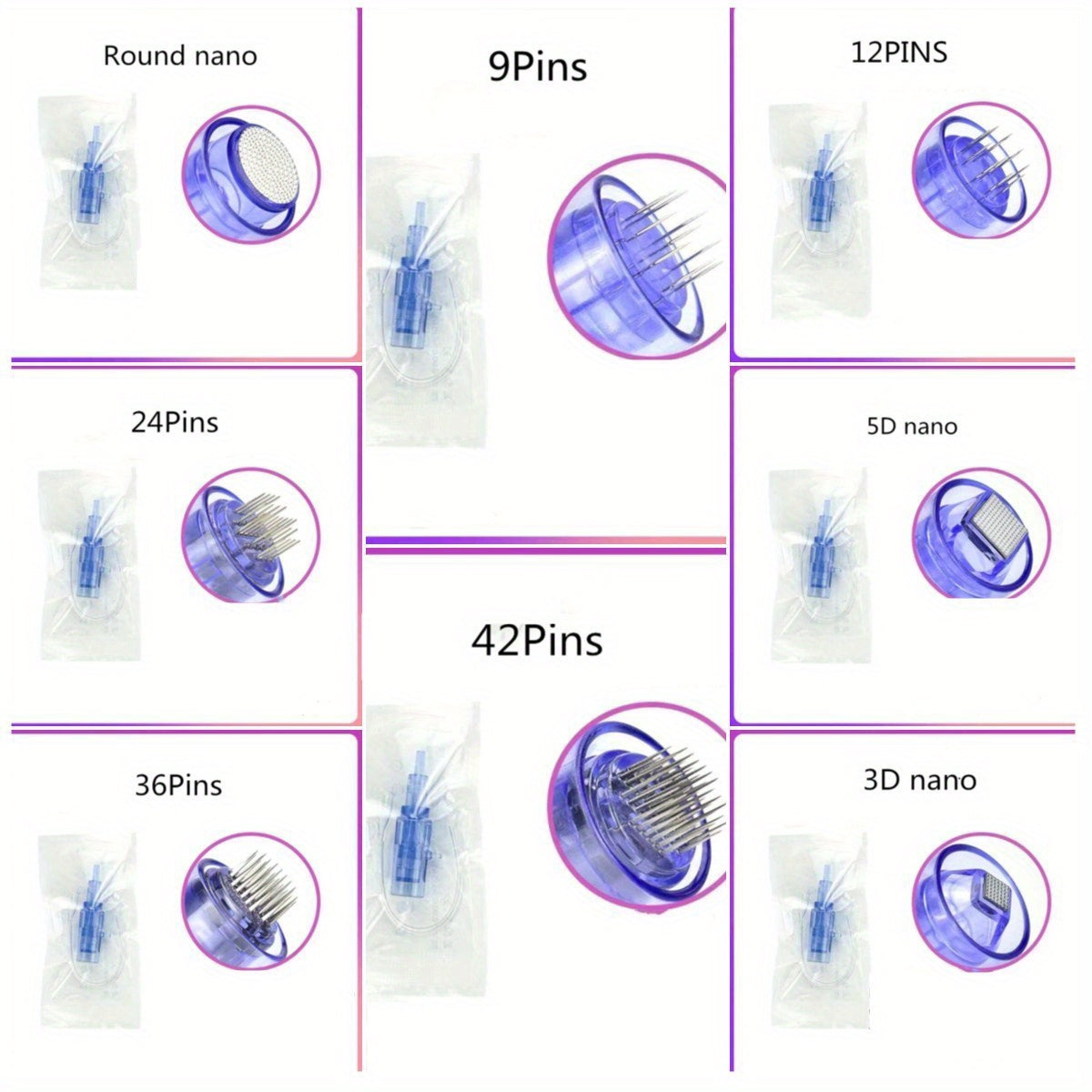 Skin Care Beauty Instrument with 2Pcs Square Crystals, 9Pins, 12Pins