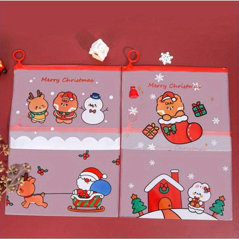 20pcs Christmas Ring Zipper Packaging Bag Xmas Wedding Socks Cartoon Pouches