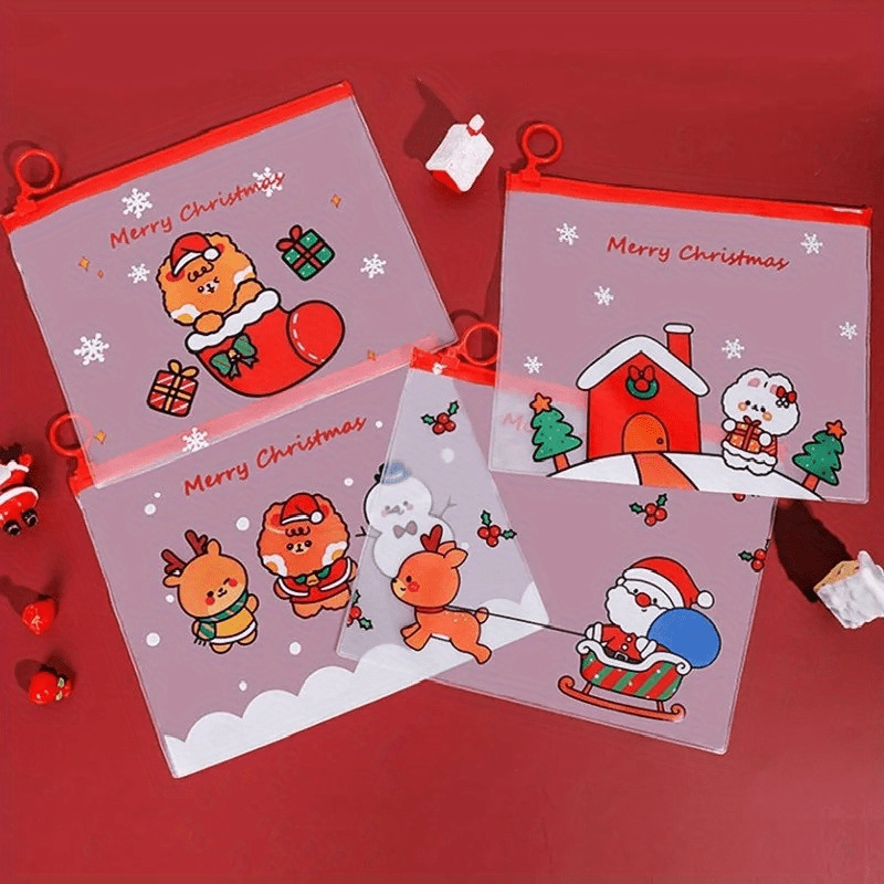 20pcs Christmas Ring Zipper Packaging Bag Xmas Wedding Socks Cartoon Pouches