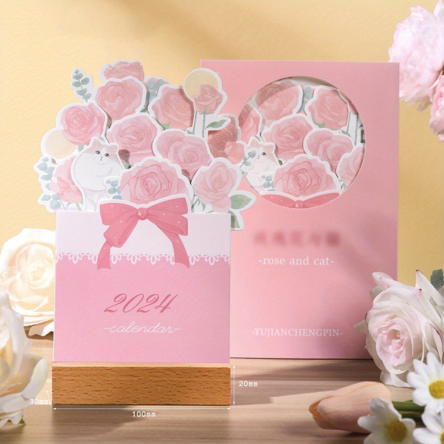3D Floral Desk Calendar Ornament with Planning Calendar