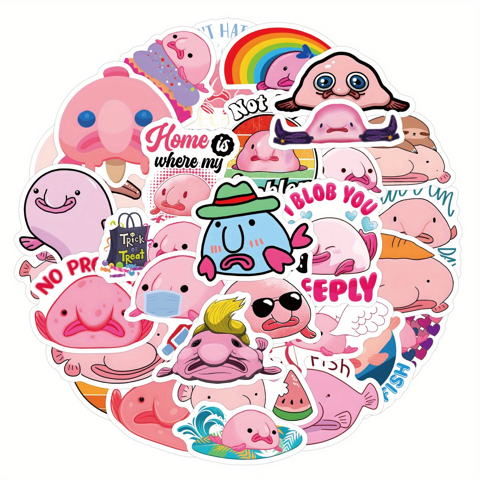 60pcs Cartoon Blobfish Animals Stickers for DIY Skateboard Guitar Water Cup