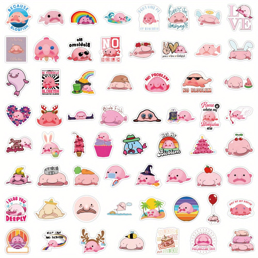 60pcs Cartoon Blobfish Animals Stickers for DIY Skateboard Guitar Water Cup
