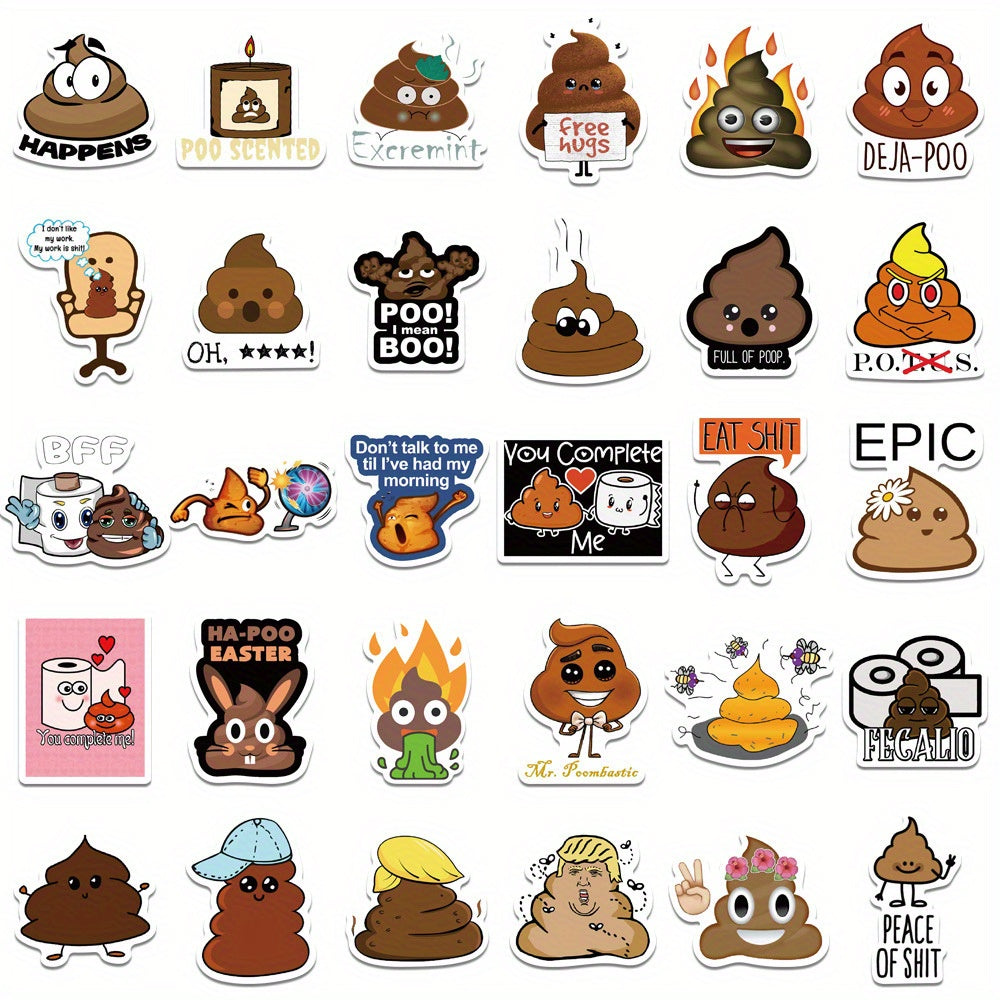 50pcs Funny Poop Stickers for Skateboard Laptop Phone Case