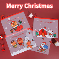 4pcs Cartoon Christmas Ring File Bag Zipper Bag Stationery Storage