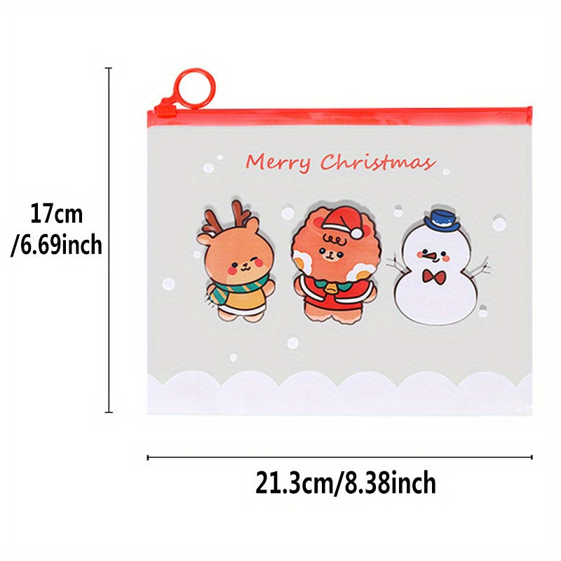 4pcs Cartoon Christmas Ring File Bag Zipper Bag Stationery Storage