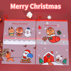 4pcs Cartoon Christmas Ring File Bag Zipper Bag Stationery Storage