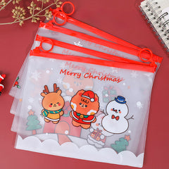 4pcs Cartoon Christmas Ring File Bag Zipper Bag Stationery Storage