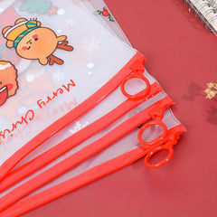 4pcs Cartoon Christmas Ring File Bag Zipper Bag Stationery Storage