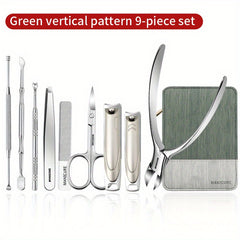 9pcs Nail Clippers Set Stainless Steel Professional Nail Cutting Tools
