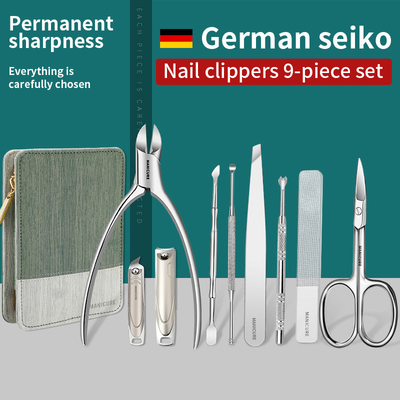 9pcs Nail Clippers Set Stainless Steel Professional Nail Cutting Tools