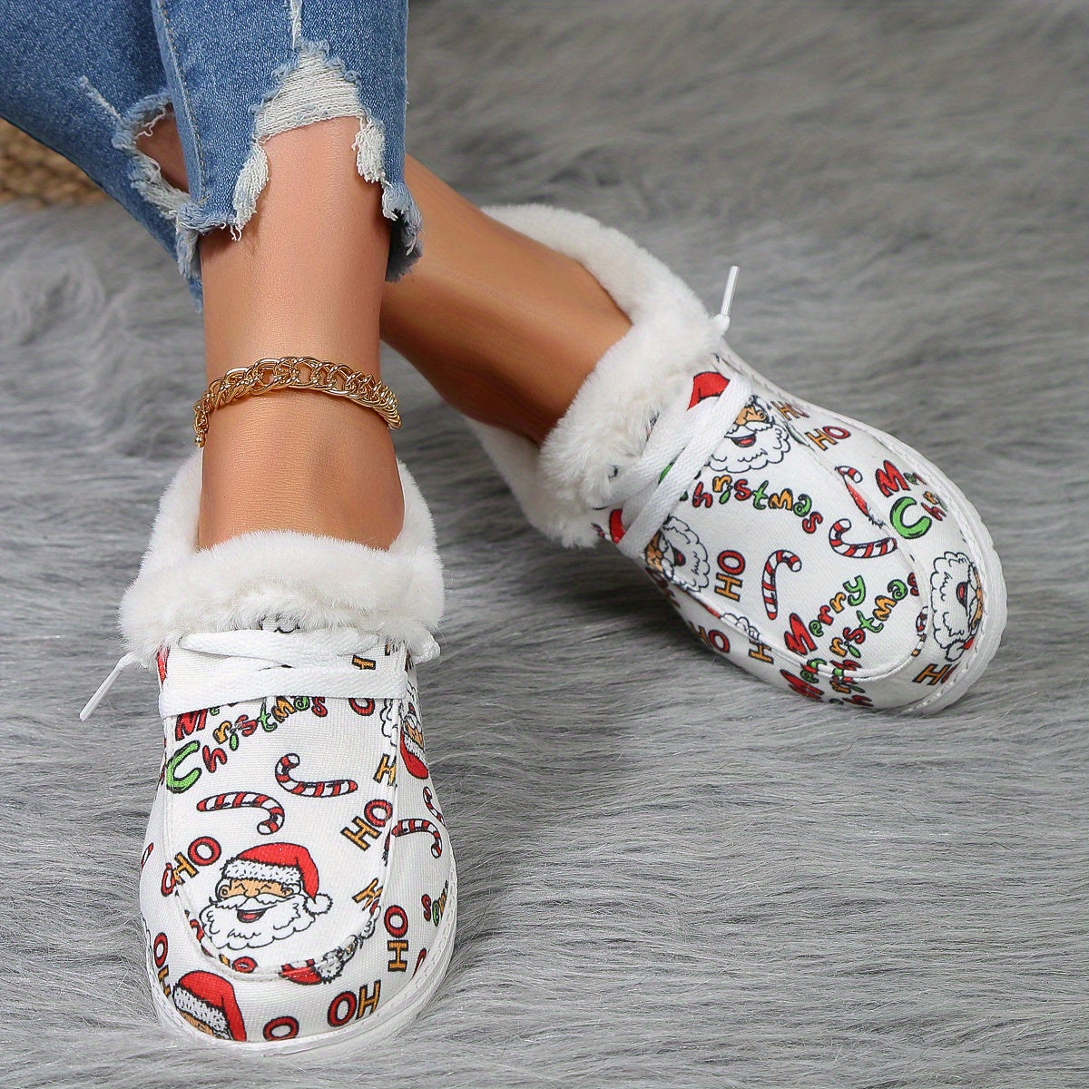 Women's Christmas Winter Boat Shoes - Fleece Lined Thermal Walking Shoes