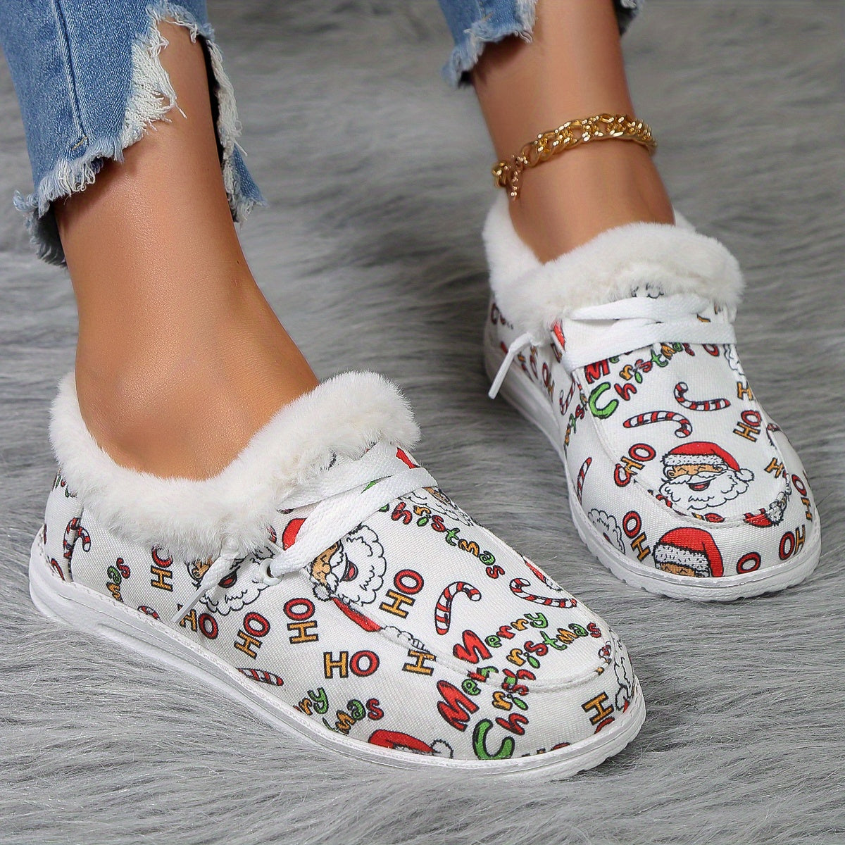 Women's Christmas Winter Boat Shoes - Fleece Lined Thermal Walking Shoes