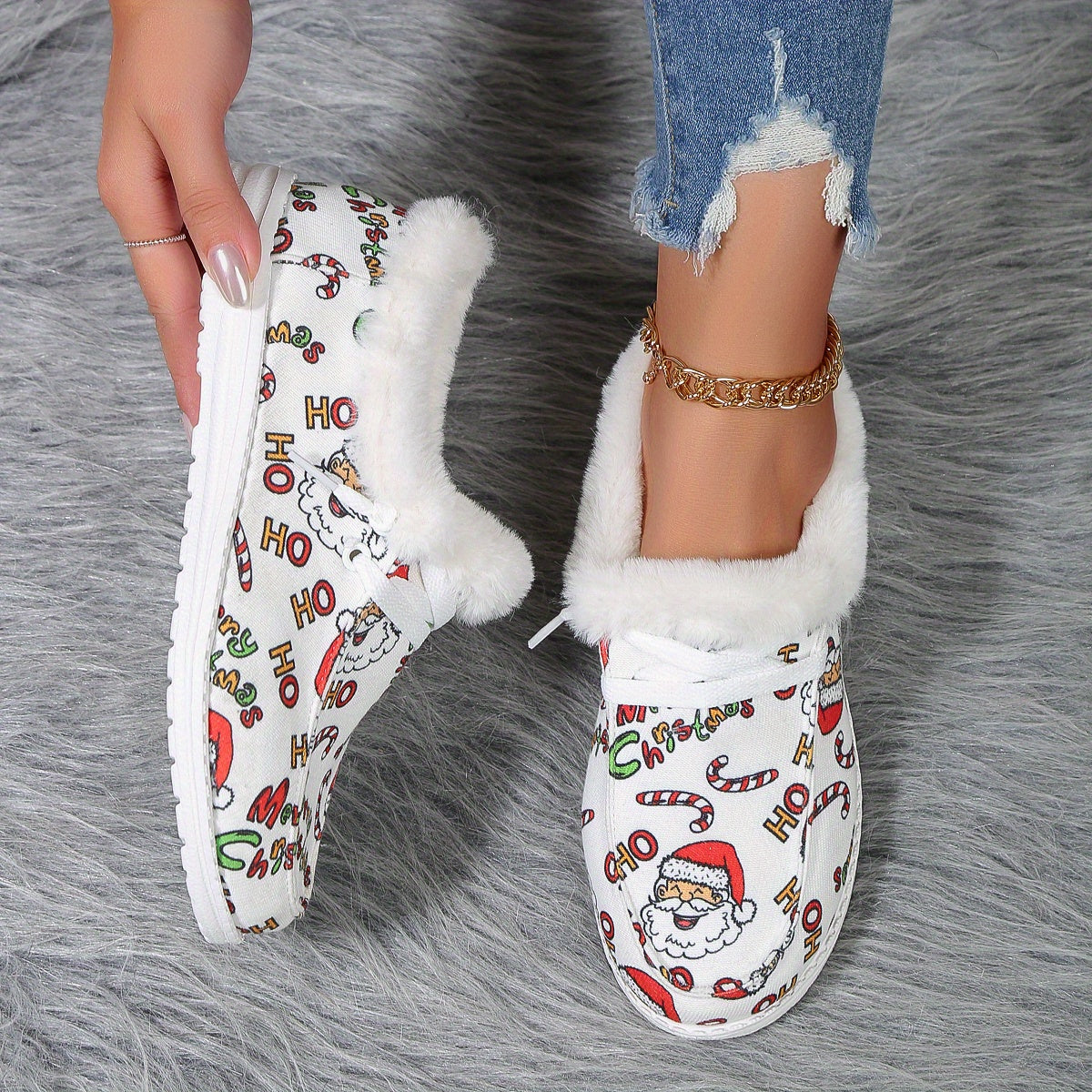 Women's Christmas Winter Boat Shoes - Fleece Lined Thermal Walking Shoes