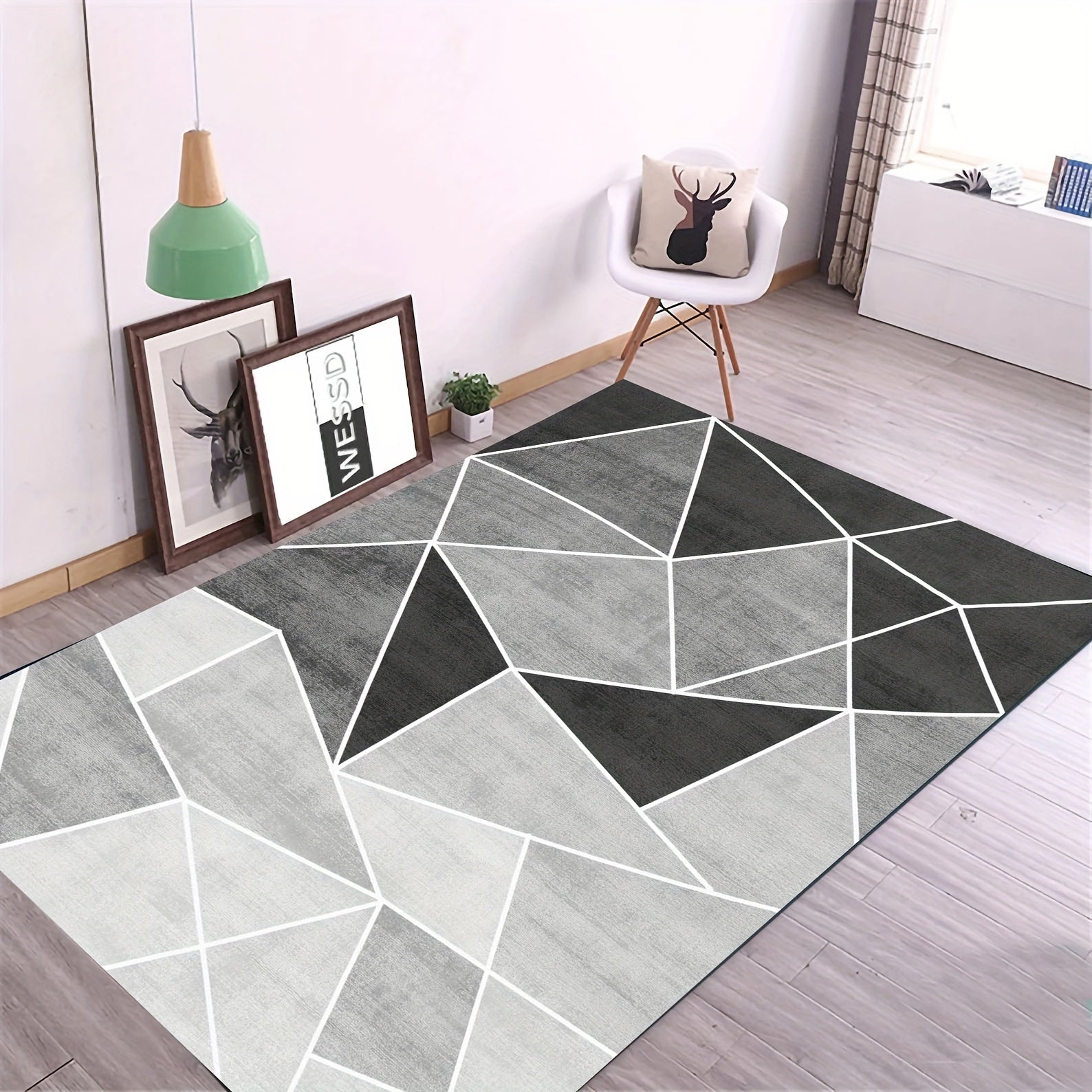 Large Modern Geometric Area Rug Soft Washable Waterproof Anti Slip Carpet