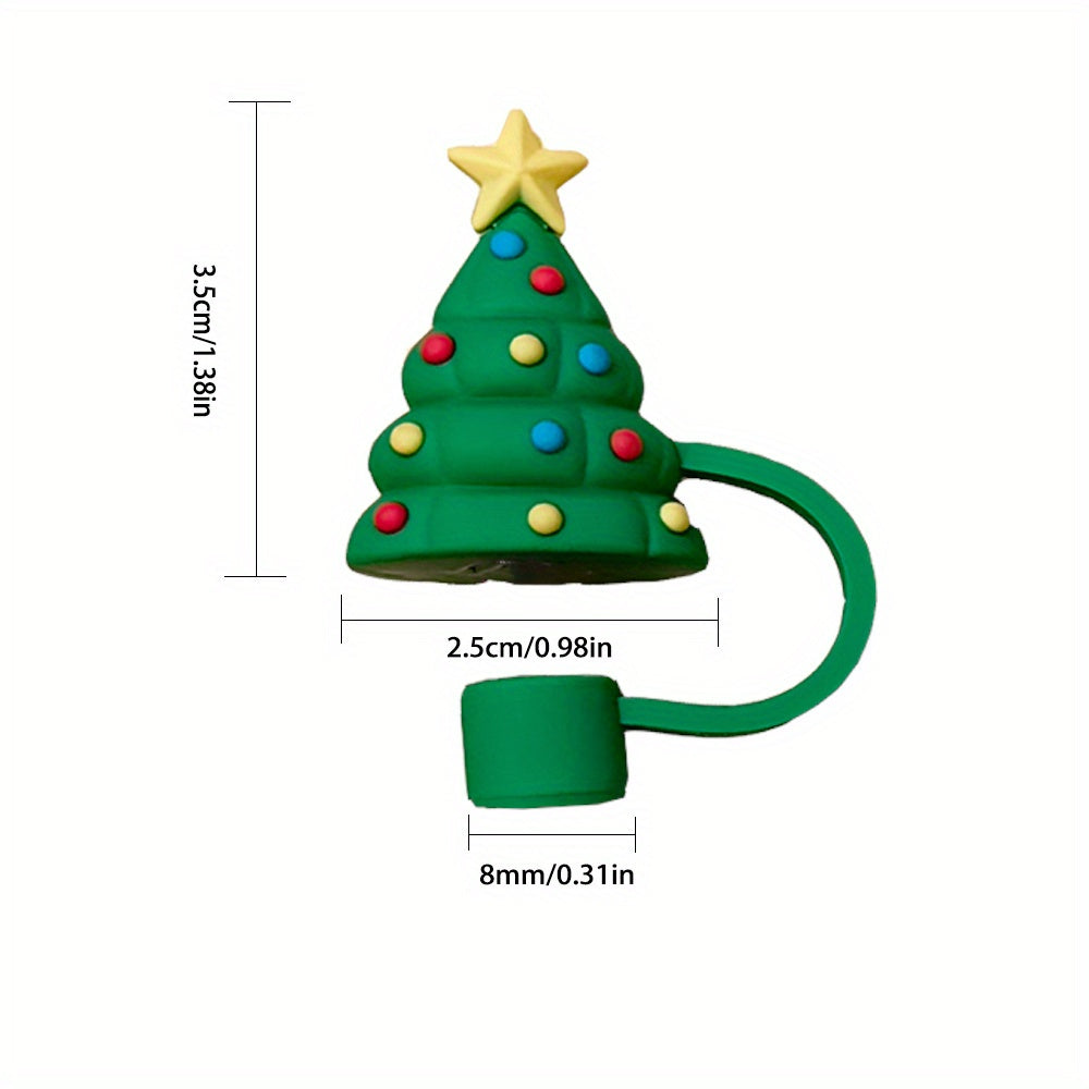7pcs Christmas Straw Cap 8mm Reusable Straw Plugs Dustproof Cup Decoration