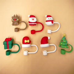 7pcs Christmas Straw Cap 8mm Reusable Straw Plugs Dustproof Cup Decoration