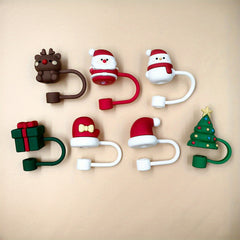 7pcs Christmas Straw Cap 8mm Reusable Straw Plugs Dustproof Cup Decoration