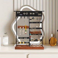 Metal Jewelry Holder Organizer with Wooden Tray Base
