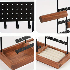 Metal Jewelry Holder Organizer with Wooden Tray Base
