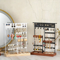 Metal Jewelry Holder Organizer with Wooden Tray Base
