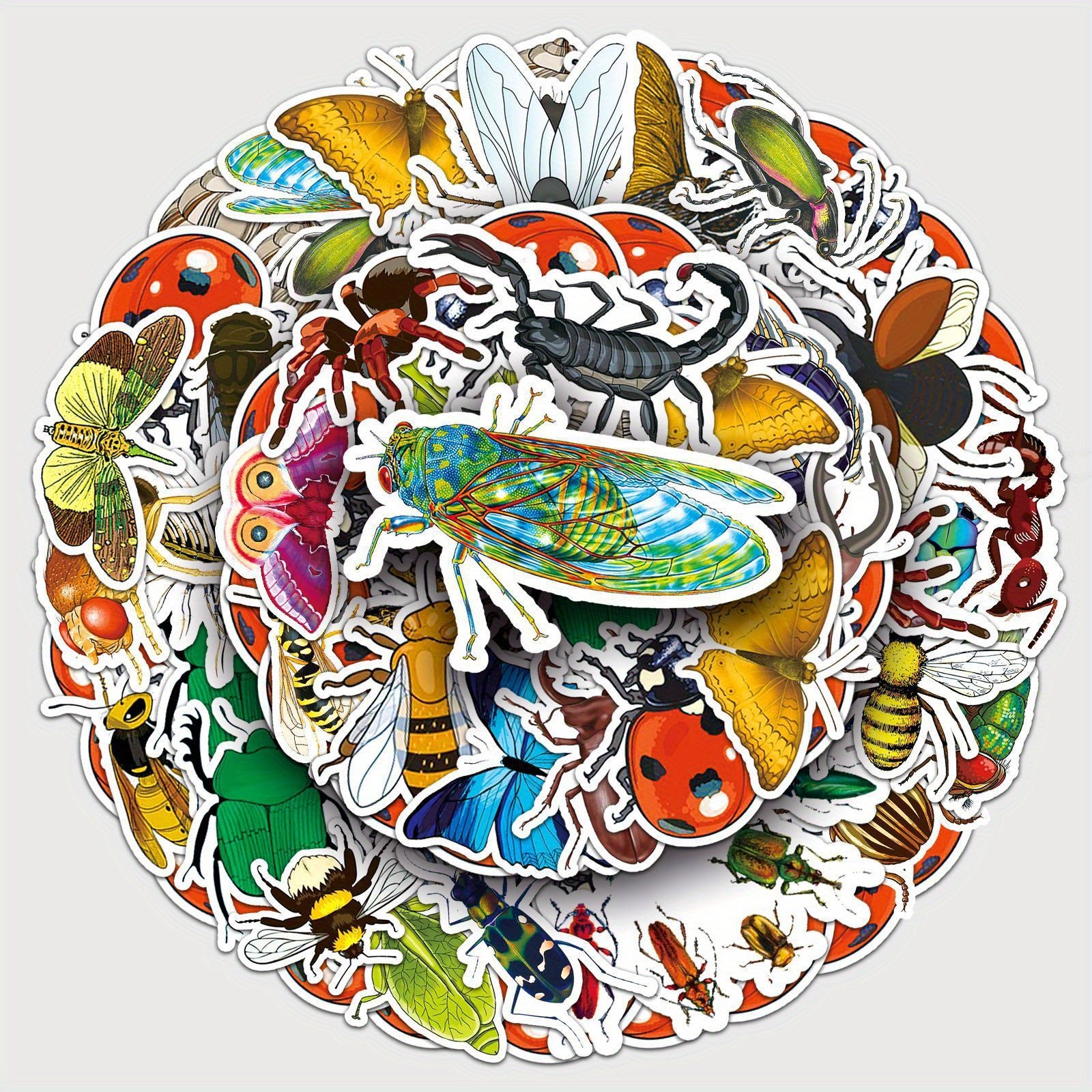 60pcs Insect Stickers Beetle Butterfly Waterproof Cartoon Decoration