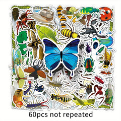 60pcs Insect Stickers Beetle Butterfly Waterproof Cartoon Decoration