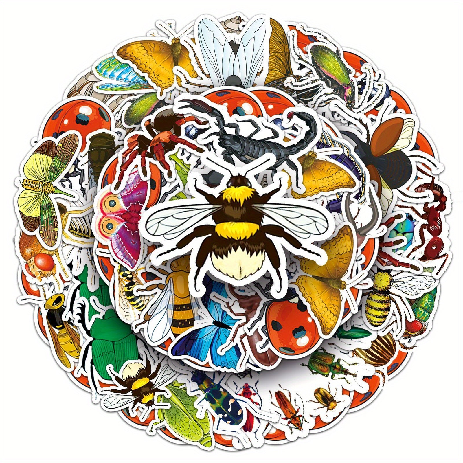 60pcs Insect Stickers Beetle Butterfly Waterproof Cartoon Decoration