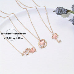 3pcs Starry Sky Key Necklace Pink Feminine Style And Versatile