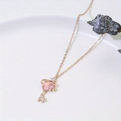 3pcs Starry Sky Key Necklace Pink Feminine Style And Versatile