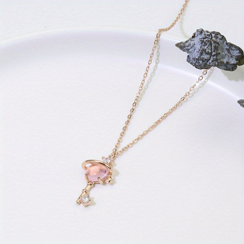 3pcs Starry Sky Key Necklace Pink Feminine Style And Versatile