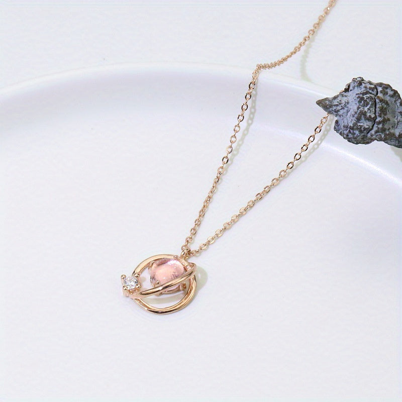 3pcs Starry Sky Key Necklace Pink Feminine Style And Versatile