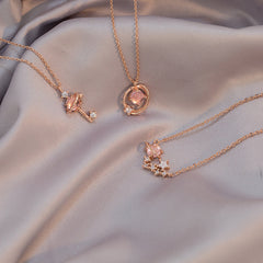 3pcs Starry Sky Key Necklace Pink Feminine Style And Versatile